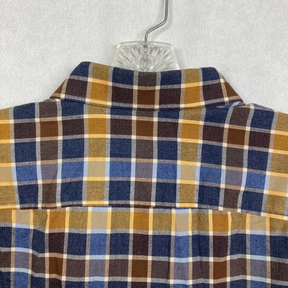 Franco Ferraro Shirt Mens Sz‎ XL 110 Navy Blue Brown Plaid Cotton Button Up - Picture 5 of 8
